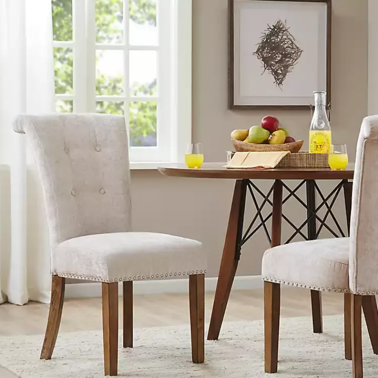 Kirklands Home Cream Linen Rolled Back Dining Chairs, Set of 2 Ivory Discount