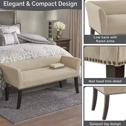 Kirklands Home Cream Low Back Flared Arms Bench Ivory Discount