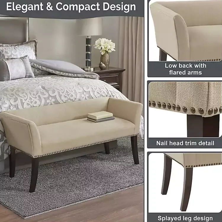 Kirklands Home Cream Low Back Flared Arms Bench Ivory Discount