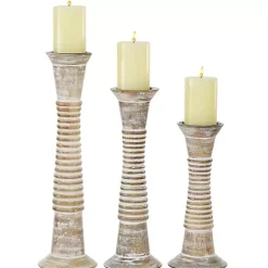 Candle Holders>Kirklands Home Cream Mango Wood Candle Holders, Set of 3 White