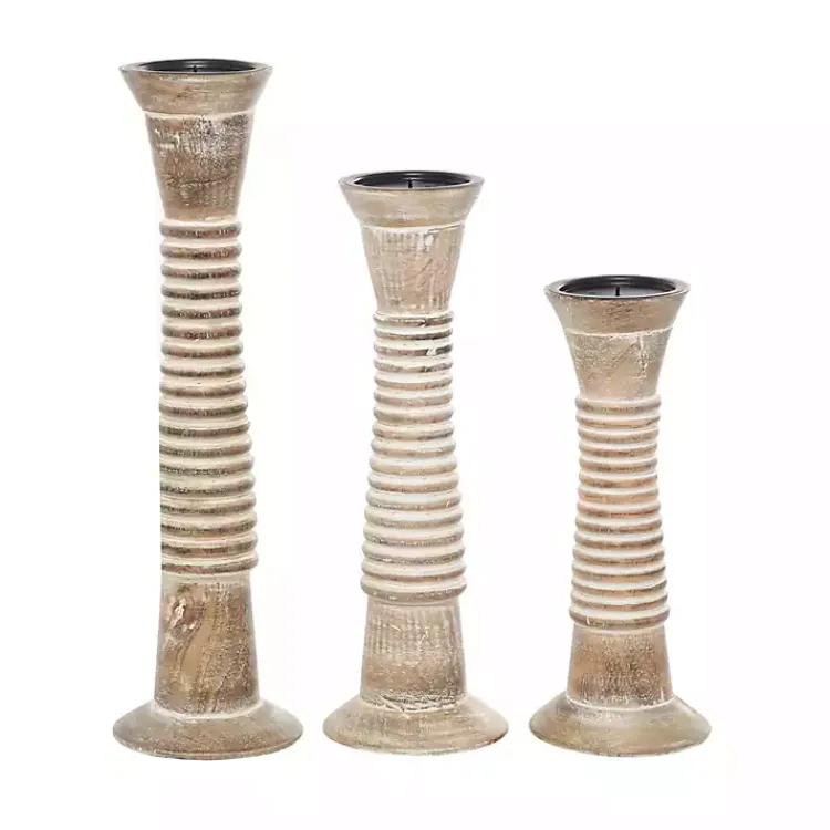 Candle Holders>Kirklands Home Cream Mango Wood Candle Holders, Set of 3 White