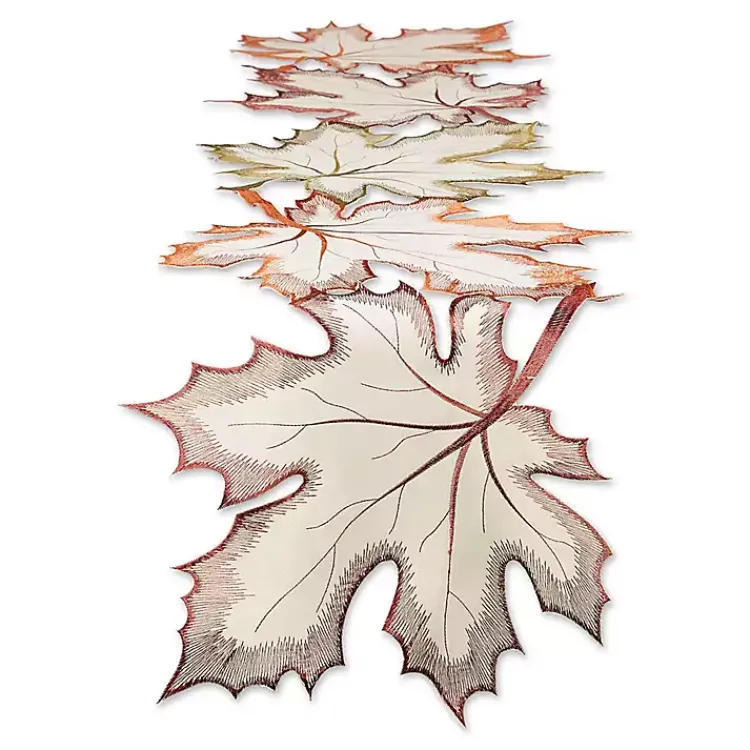 Fall>Kirklands Home Cream Maple Leaves Embroidered Table Runner