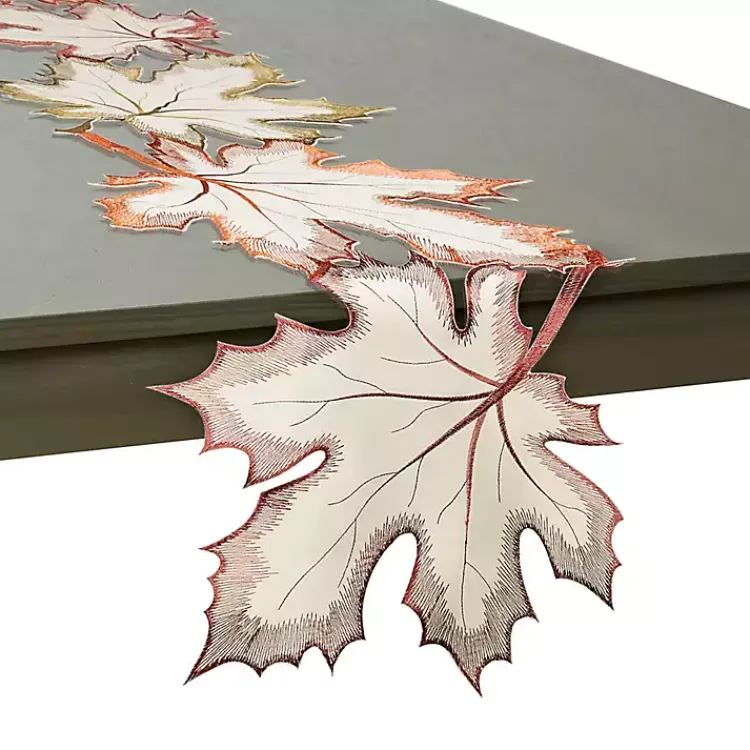 Fall>Kirklands Home Cream Maple Leaves Embroidered Table Runner