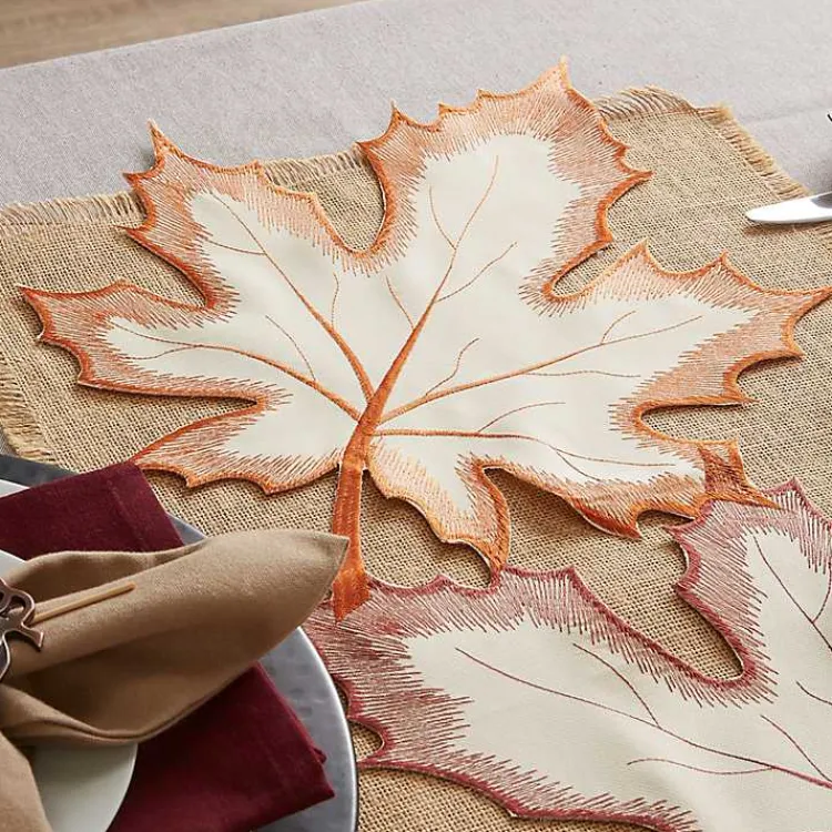 Fall>Kirklands Home Cream Maple Leaves Embroidered Table Runner