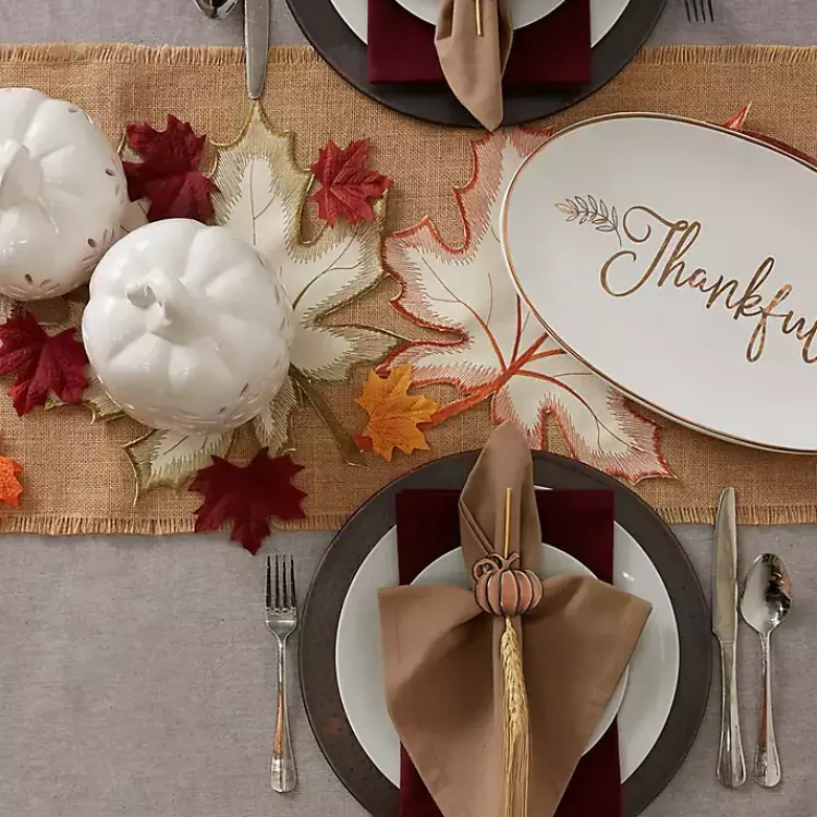 Fall>Kirklands Home Cream Maple Leaves Embroidered Table Runner