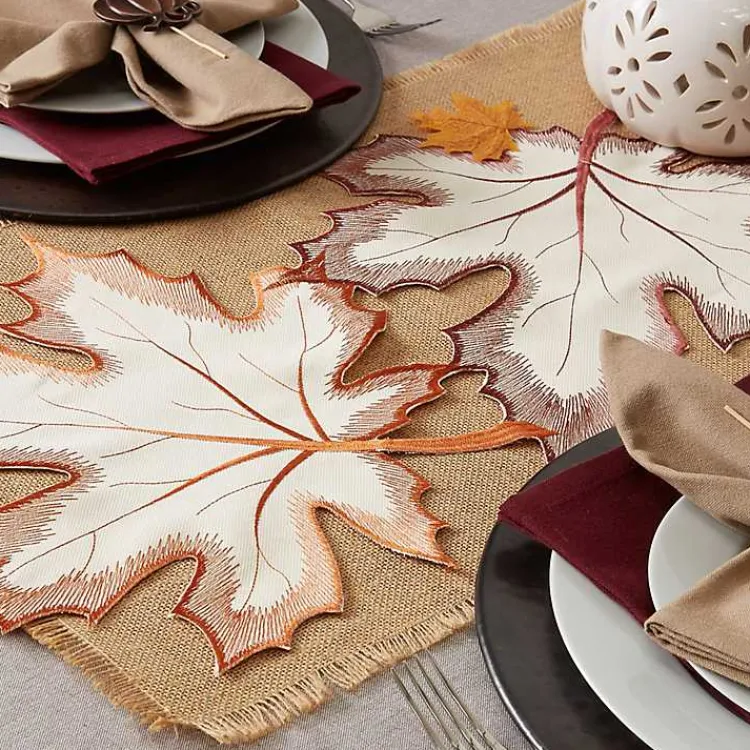 Fall>Kirklands Home Cream Maple Leaves Embroidered Table Runner