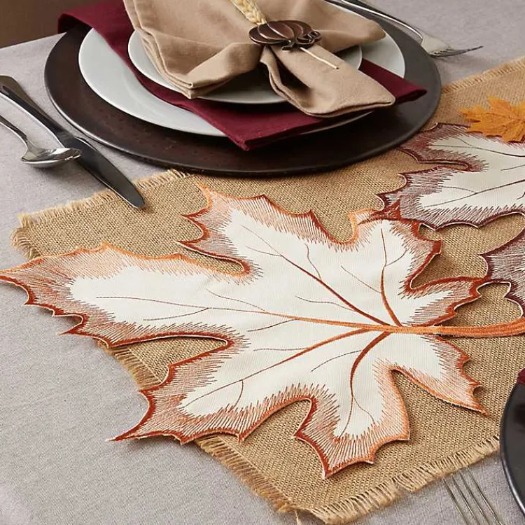 Fall>Kirklands Home Cream Maple Leaves Embroidered Table Runner