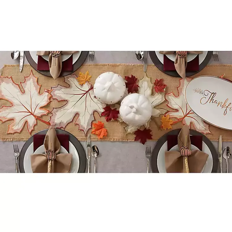 Fall>Kirklands Home Cream Maple Leaves Embroidered Table Runner