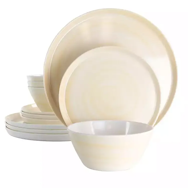 Kirklands Home Cream Melamine Round 12-pc. Dinnerware Set Ivory Sale