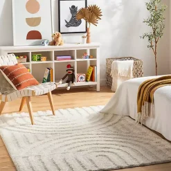 Kirklands Home Cream Modern Curve Area Rug, 5x7 Ivory New