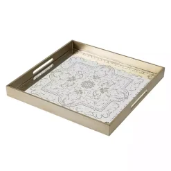 Decorative Trays>Kirklands Home Cream Moroccan Pattern Tray with Gold Edges White