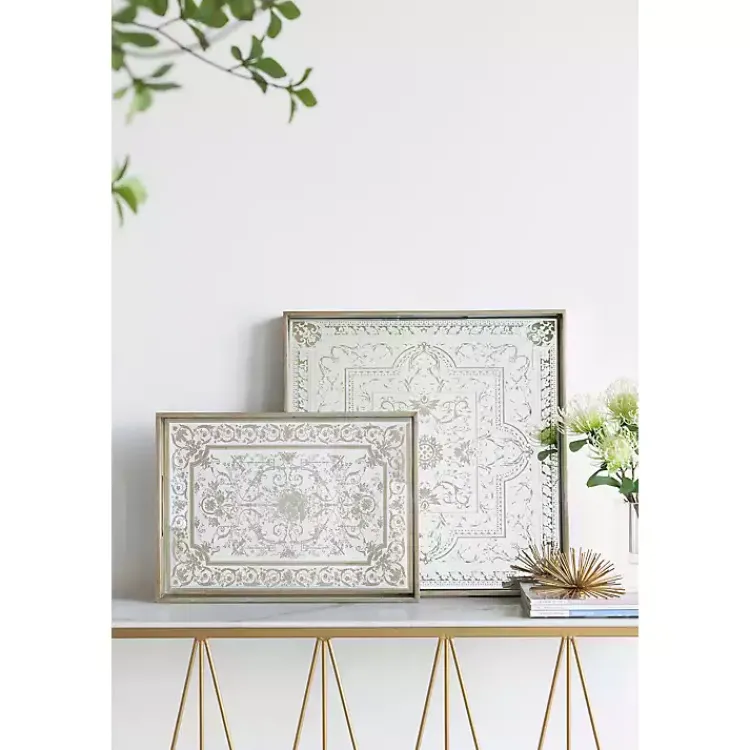 Decorative Trays>Kirklands Home Cream Moroccan Pattern Tray with Gold Edges White