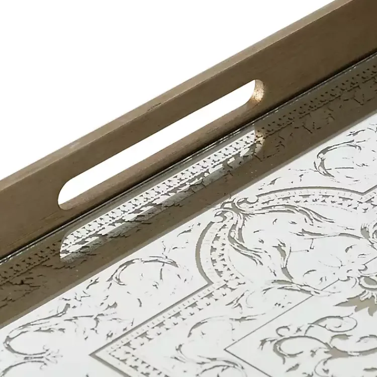 Decorative Trays>Kirklands Home Cream Moroccan Pattern Tray with Gold Edges White
