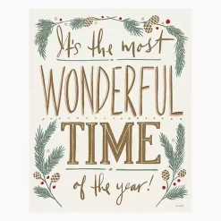 Christmas Art & Wall Decor>Kirklands Home Cream Most Wonderful Time Greenery Canvas Print Ivory