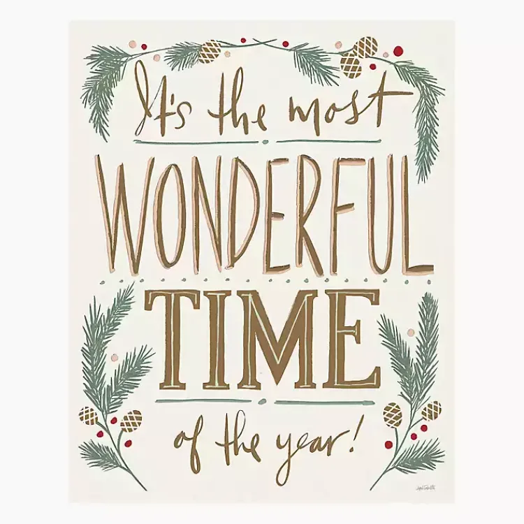 Christmas Art & Wall Decor>Kirklands Home Cream Most Wonderful Time Greenery Canvas Print Ivory