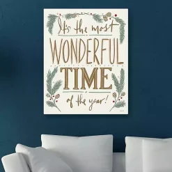 Christmas Art & Wall Decor>Kirklands Home Cream Most Wonderful Time Greenery Canvas Print Ivory