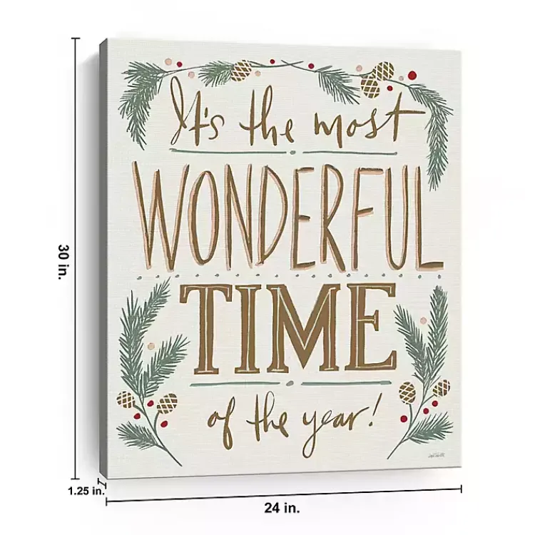 Christmas Art & Wall Decor>Kirklands Home Cream Most Wonderful Time Greenery Canvas Print Ivory