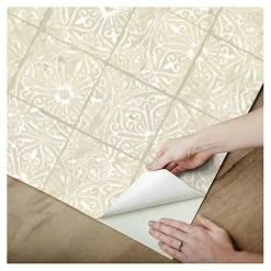 Kirklands Home Cream Provincial Tiles Peel & Stick Wallpaper Tan New