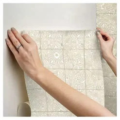 Kirklands Home Cream Provincial Tiles Peel & Stick Wallpaper Tan New