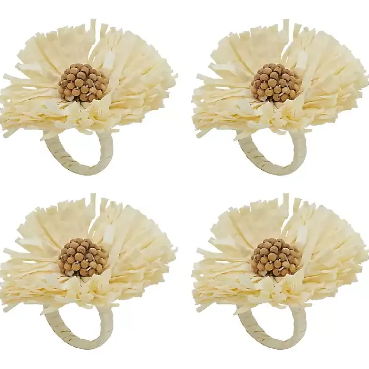 Kirklands Home Cream Raffia Flower Napkin Rings, Set of 4 Ivory