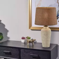 Kirklands Home Cream Ribbed Ceramic Shade Table Lamp Brown New
