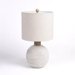 Kirklands Home Cream Ridged Round Table Lamp Tan Sale