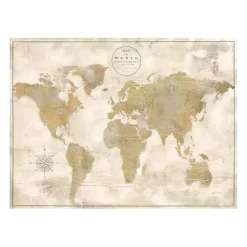 Kirklands Home Cream Rustic World Map Giclee Canvas Art Print New