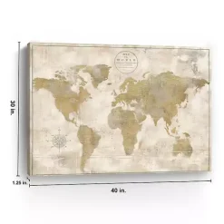 Kirklands Home Cream Rustic World Map Giclee Canvas Art Print New