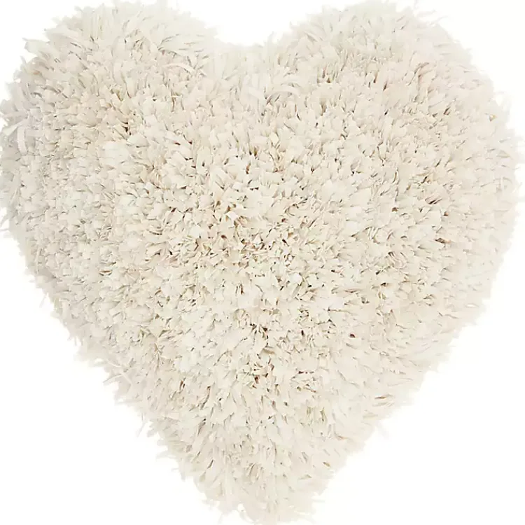 Valentines Day Decorations>Kirklands Home Cream Shaggy Heart Shaped Pillow White