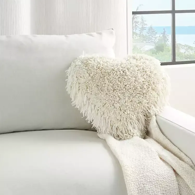 Valentines Day Decorations>Kirklands Home Cream Shaggy Heart Shaped Pillow White