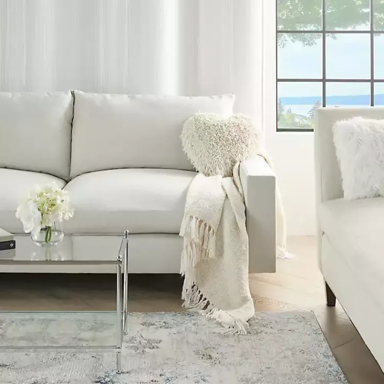 Valentines Day Decorations>Kirklands Home Cream Shaggy Heart Shaped Pillow White