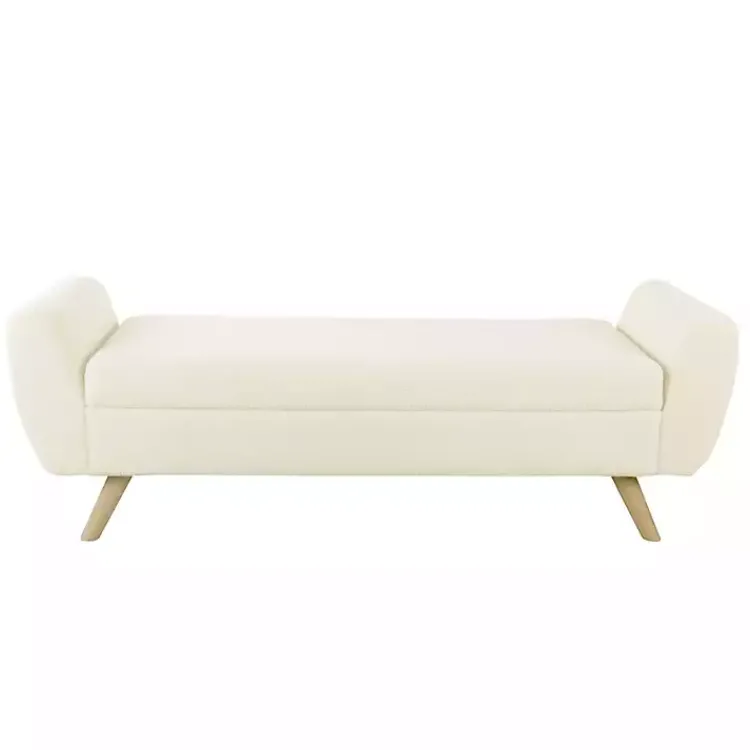 Kirklands Home Cream Sherpa and Wood Storage Bench Ivory New