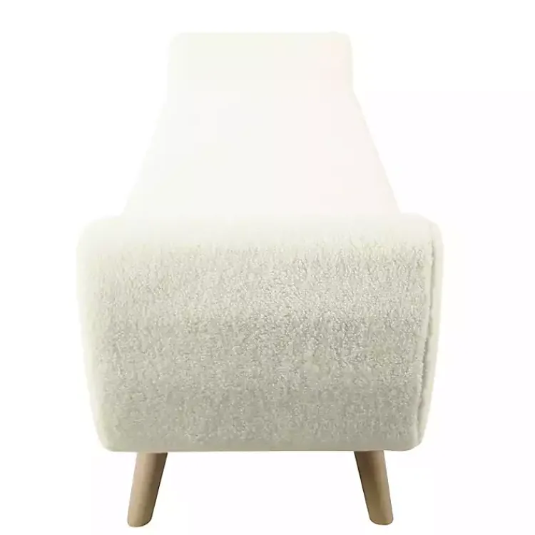Kirklands Home Cream Sherpa and Wood Storage Bench Ivory New