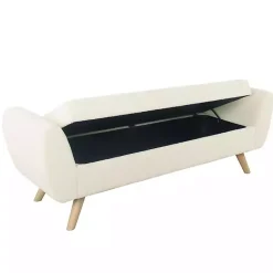 Kirklands Home Cream Sherpa and Wood Storage Bench Ivory New