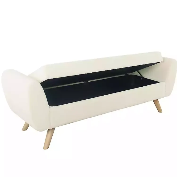 Kirklands Home Cream Sherpa and Wood Storage Bench Ivory New
