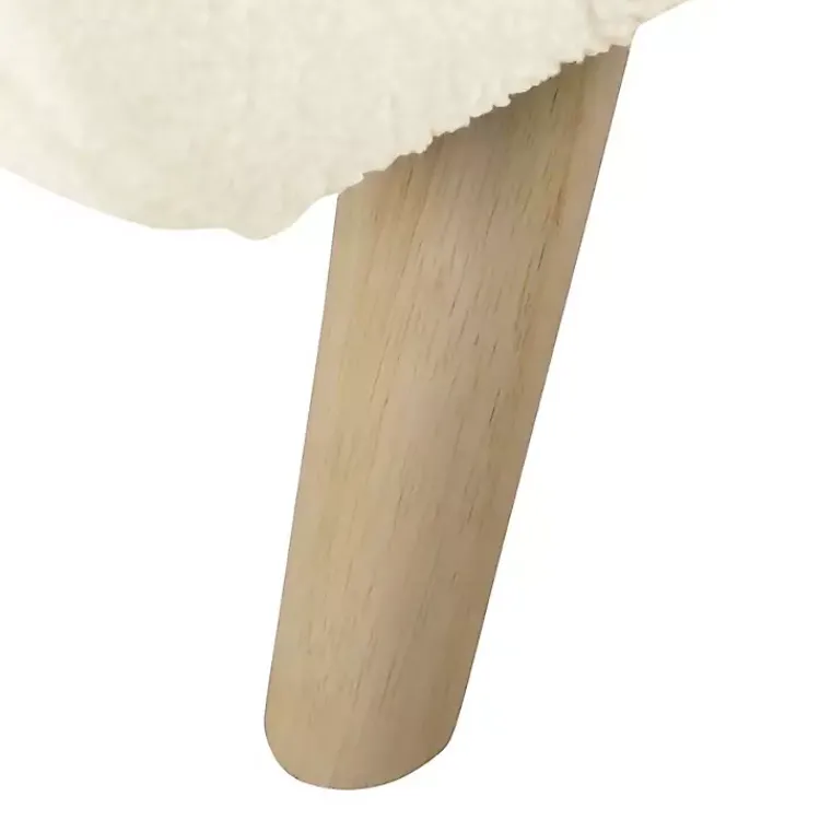 Kirklands Home Cream Sherpa and Wood Storage Bench Ivory New