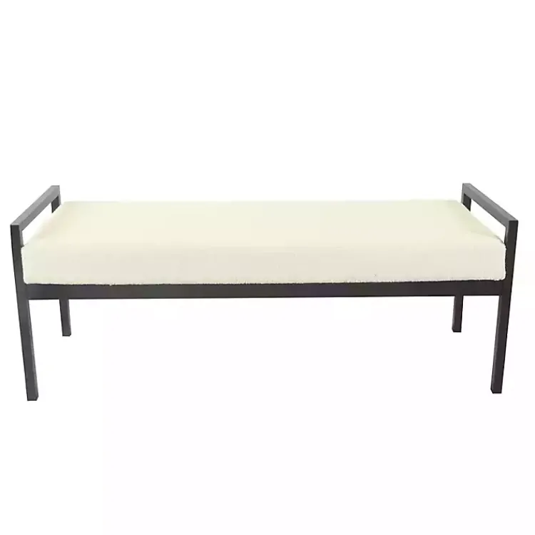 Kirklands Home Cream Sherpa Upholstered Metal Bench Ivory Outlet
