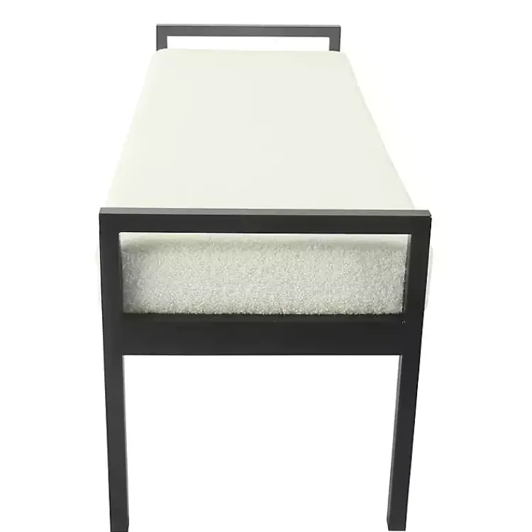 Kirklands Home Cream Sherpa Upholstered Metal Bench Ivory Outlet