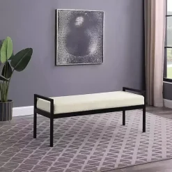 Kirklands Home Cream Sherpa Upholstered Metal Bench Ivory Outlet