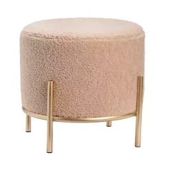 Kirklands Home Cream Sherpa Upholstered Round Ottoman Ivory Sale