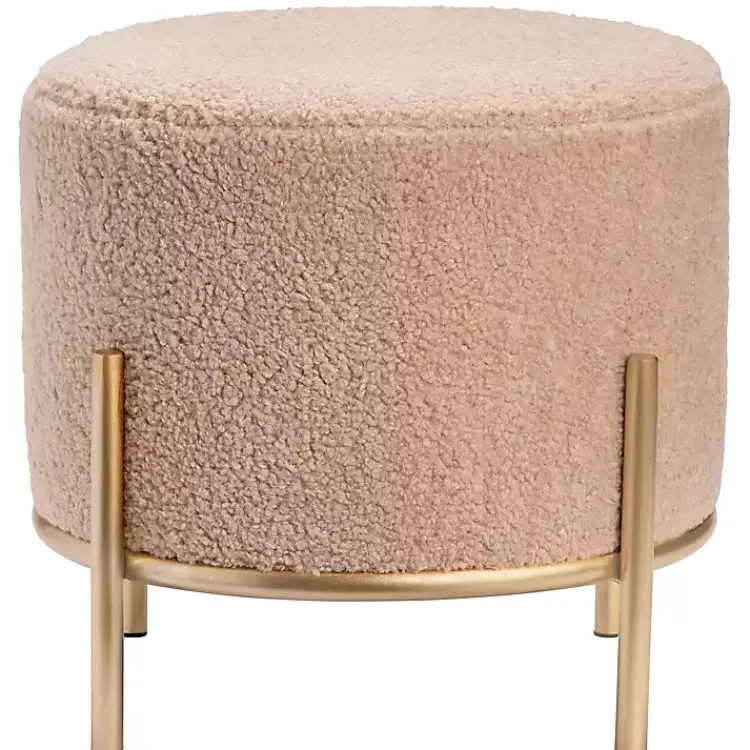 Kirklands Home Cream Sherpa Upholstered Round Ottoman Ivory Sale