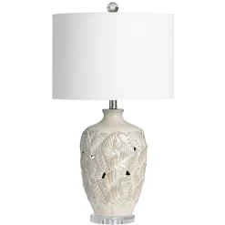 Kirklands Home Cream Silver Ceramic Leaf Cutout Table Lamp White Hot
