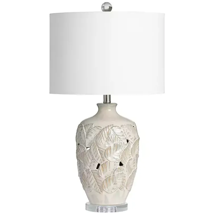 Kirklands Home Cream Silver Ceramic Leaf Cutout Table Lamp White Hot