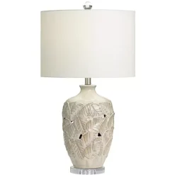 Kirklands Home Cream Silver Ceramic Leaf Cutout Table Lamp White Hot