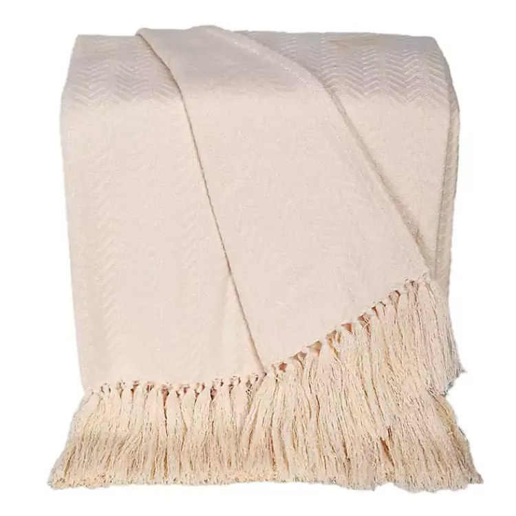 Blankets & Throws>Kirklands Home Cream Simple Chevron Tassel Throw Ivory
