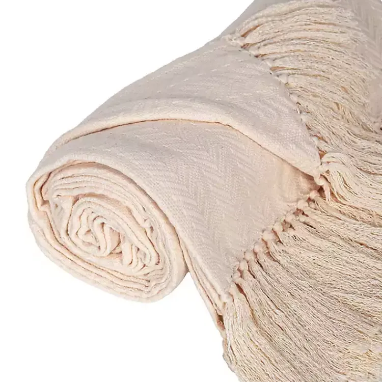Blankets & Throws>Kirklands Home Cream Simple Chevron Tassel Throw Ivory