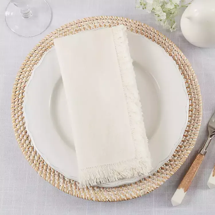 Kirklands Home Cream Simple Fringe Napkins, Set of 4 Ivory Outlet