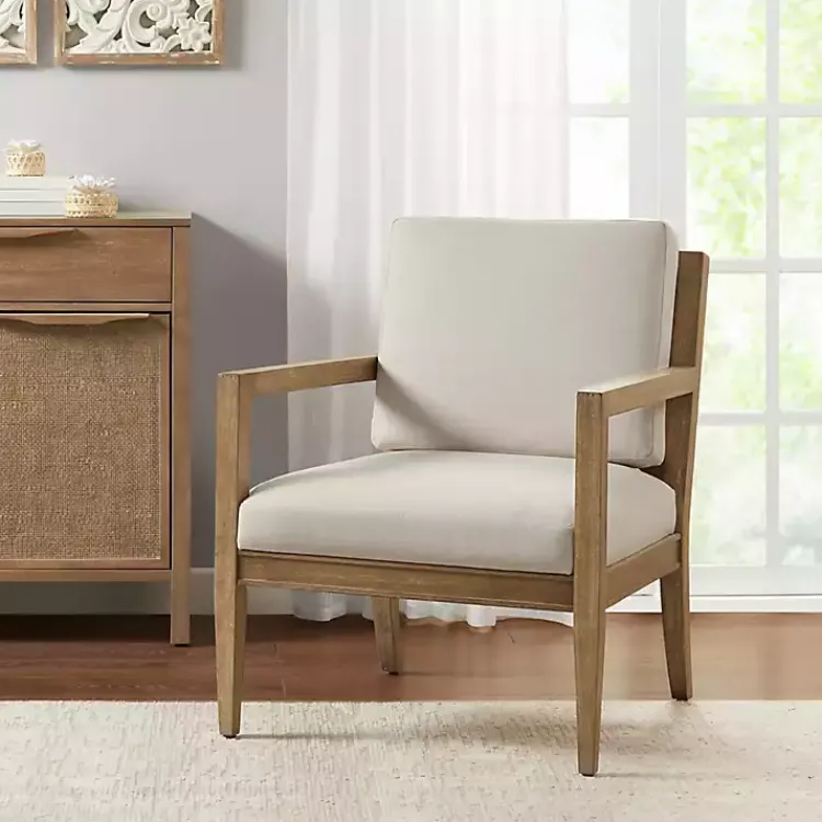 Kirklands Home Cream Slatted Wood Accent Chair White Sale