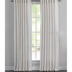 Kirklands Home Cream Solid Pleated Single Curtain Panel, 84 in. White Hot