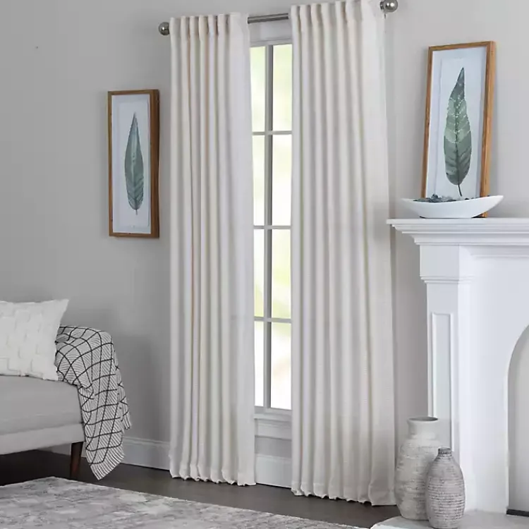 Kirklands Home Cream Solid Pleated Single Curtain Panel, 84 in. White Hot